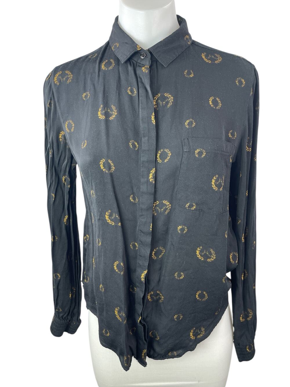 Osklen Women's Black Printed Long Sleeve Button Down Blouse Shirt Top Size M